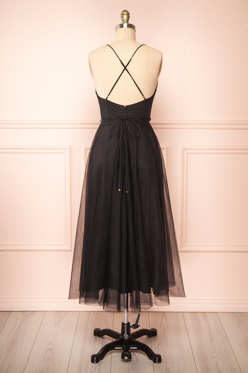 Chaya Black Midi Tulle Dress w/ Corset | Boutique 1861 back view 