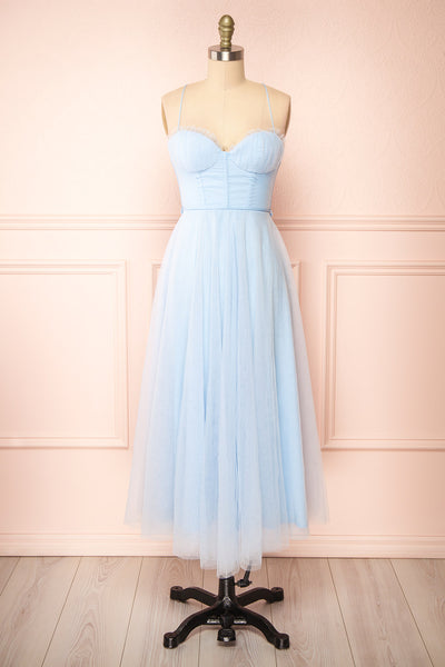 Chaya Blue Midi Tulle Dress w/ Corset | Boutique 1861 front view