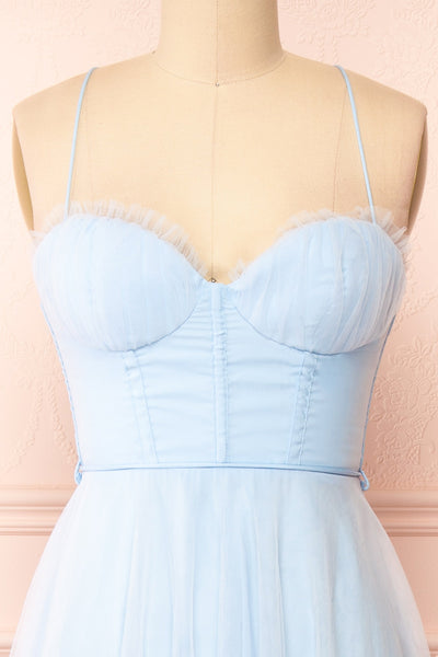 Chaya Blue Midi Tulle Dress w/ Corset | Boutique 1861 front close-up
