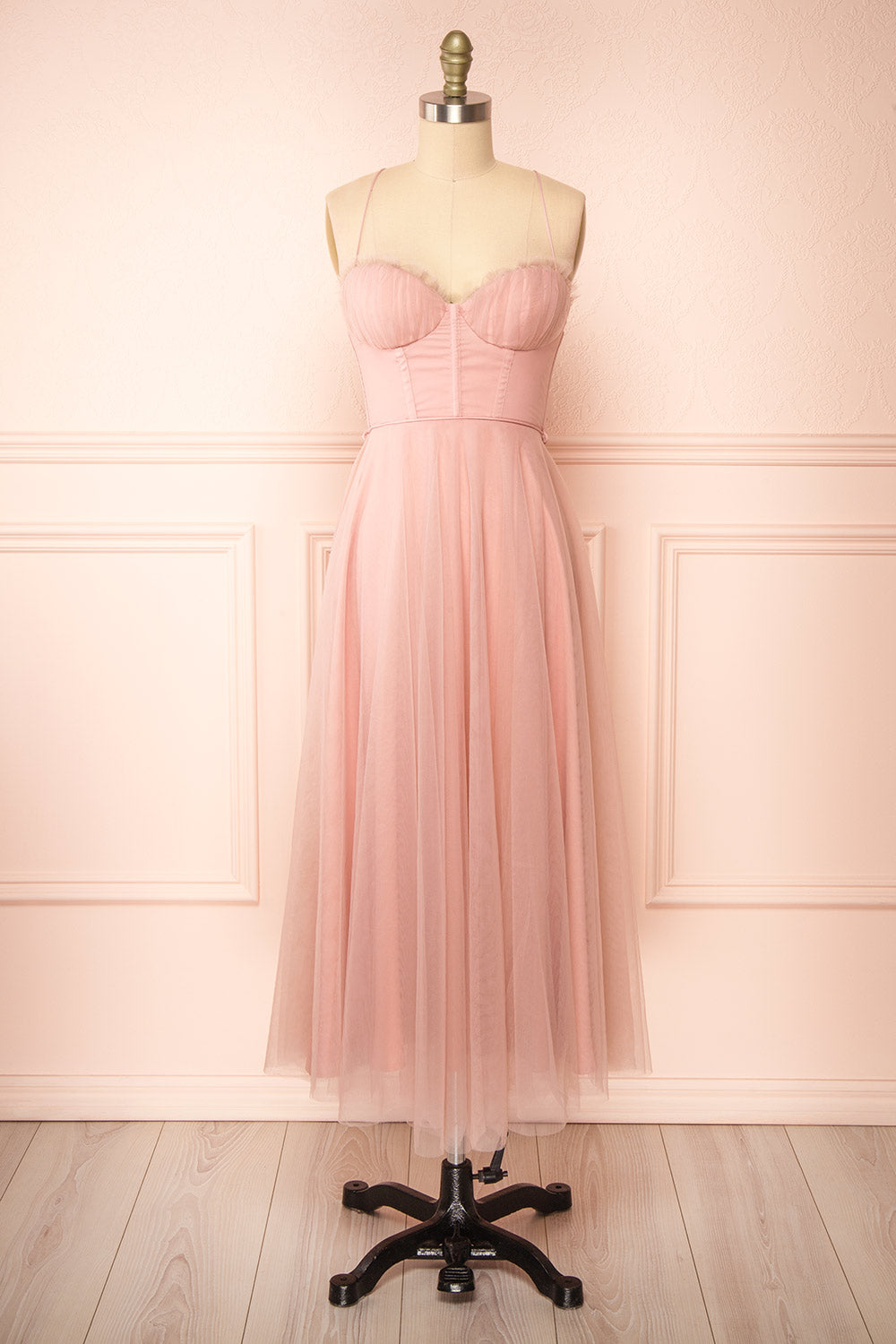 Chaya Pink Midi Tulle Dress w/ Corset | Boutique 1861 front view