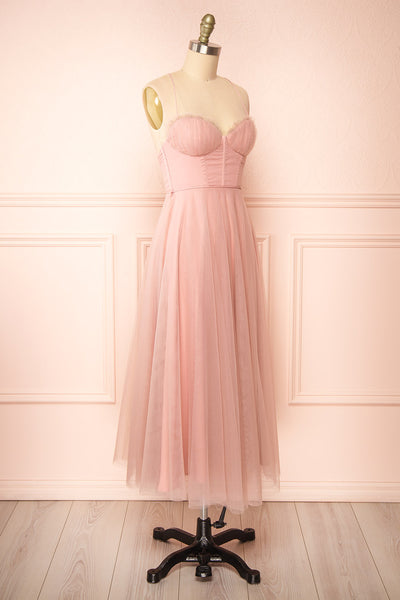 Chaya Pink Midi Tulle Dress w/ Corset | Boutique 1861 side view
