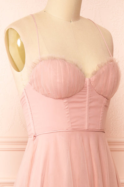 Chaya Pink Midi Tulle Dress w/ Corset | Boutique 1861 side close-up