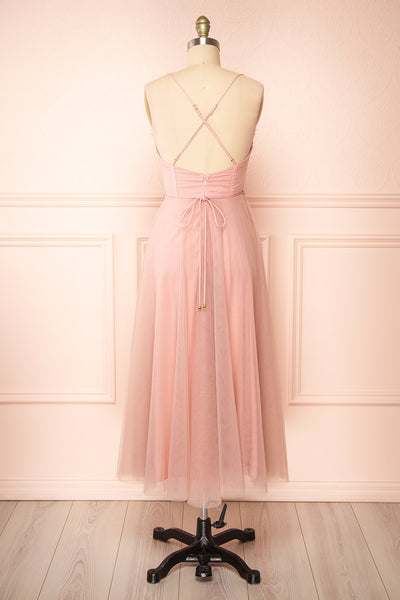 Chaya Pink Midi Tulle Dress w/ Corset | Boutique 1861 back view