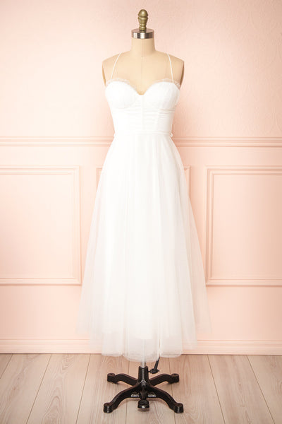 Chaya White Midi Tulle Dress w/ Corset | Boutique 1861 front view