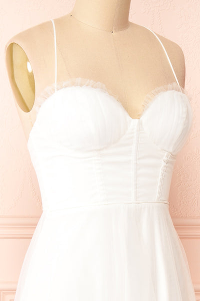 Chaya White Midi Tulle Dress w/ Corset | Boutique 1861 side close-up
