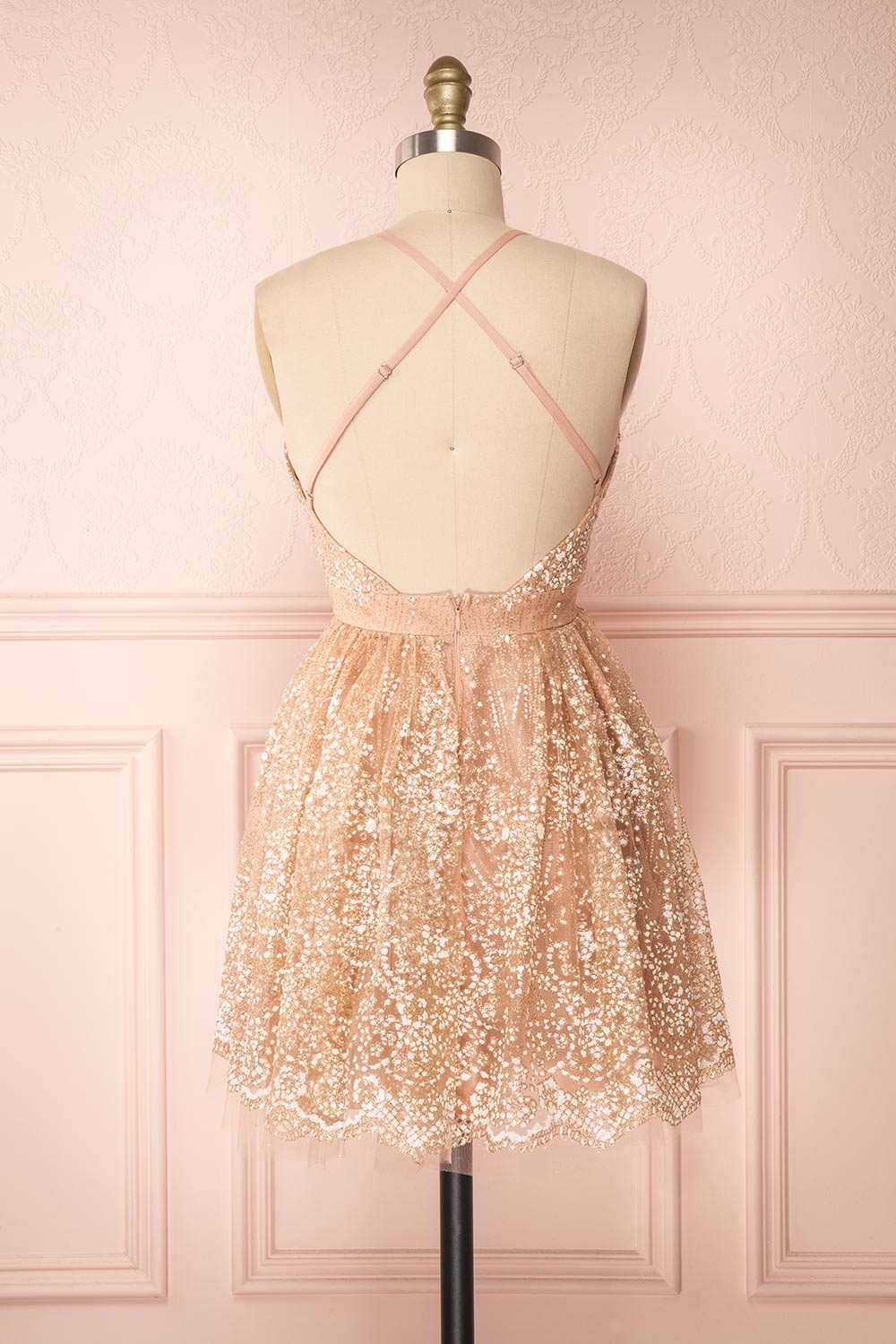 Chayli Rosegold Glitter Party Dress | Robe | Boutique 1861 back view 