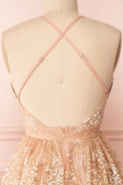 Chayli Rosegold Glitter Party Dress | Robe | Boutique 1861 back close-up