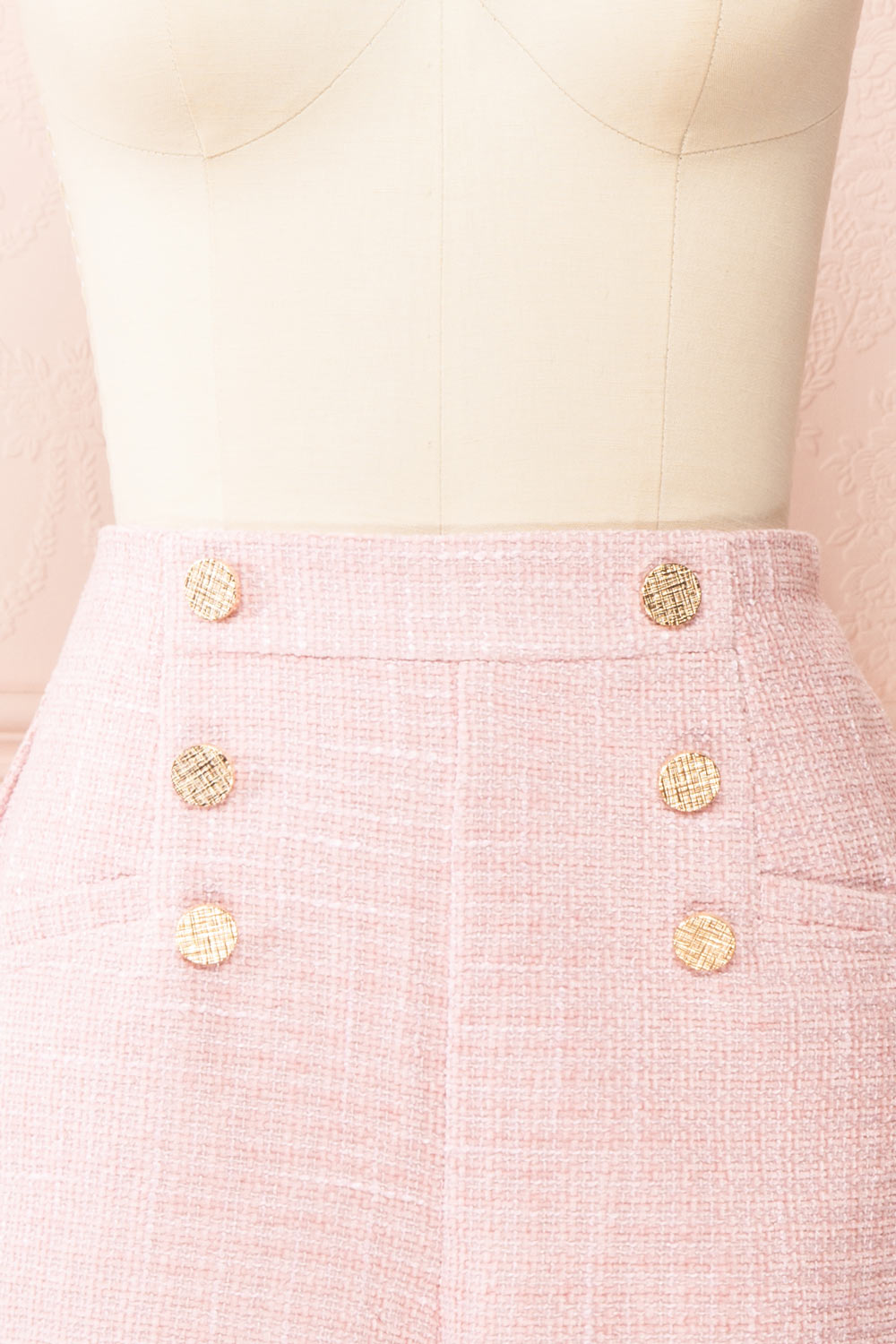 Cheir High-Waisted Pink Tweed Shorts | Boutique 1861 front close-up