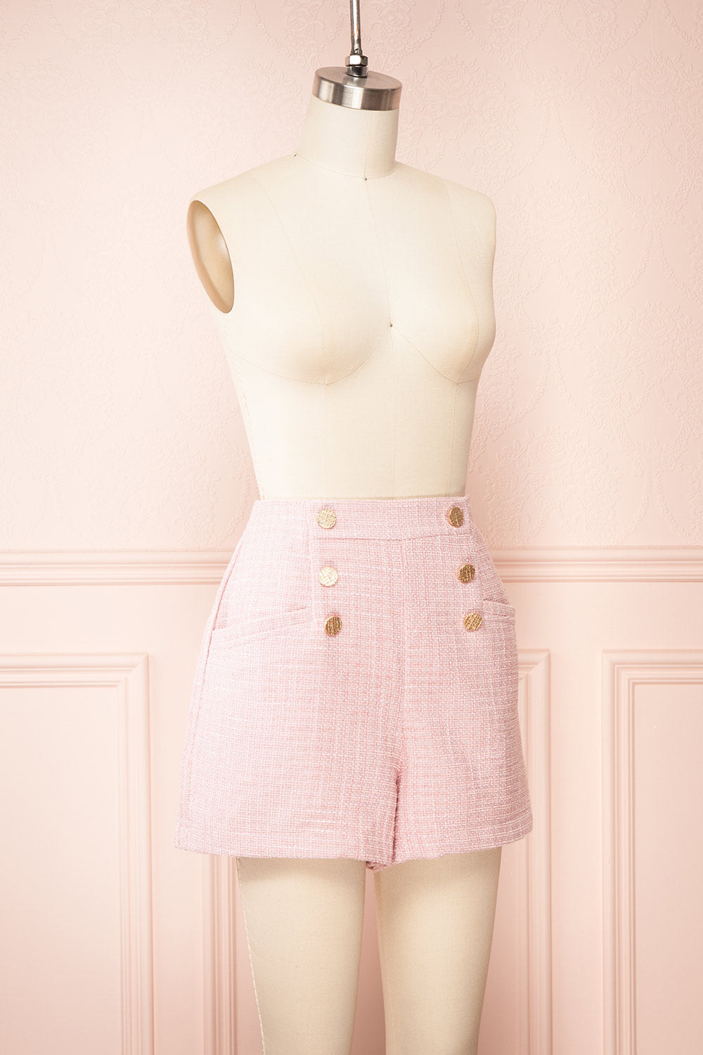 Cheir High-Waisted Pink Tweed Shorts | Boutique 1861 side view