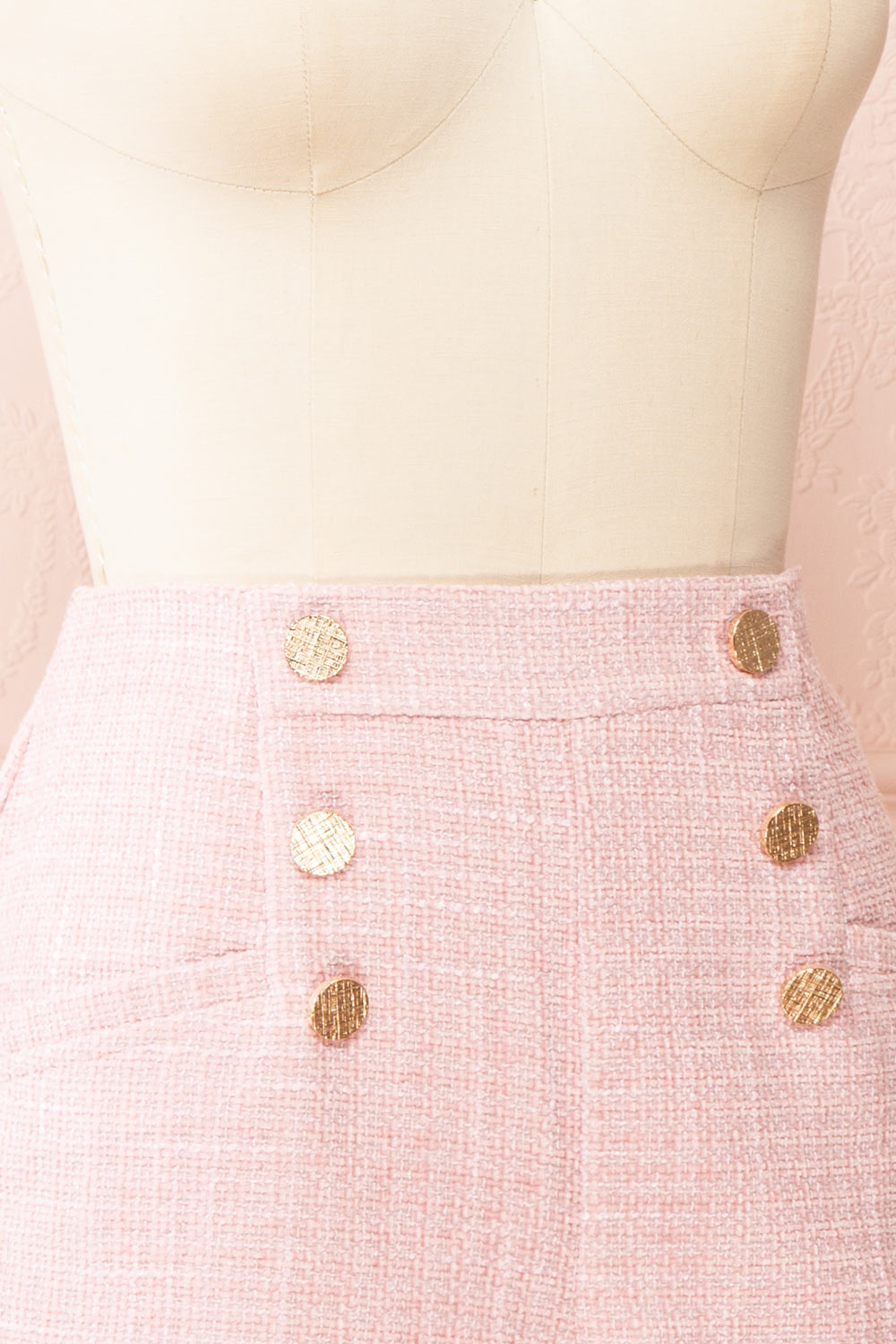 Cheir High-Waisted Pink Tweed Shorts | Boutique 1861 side close-up