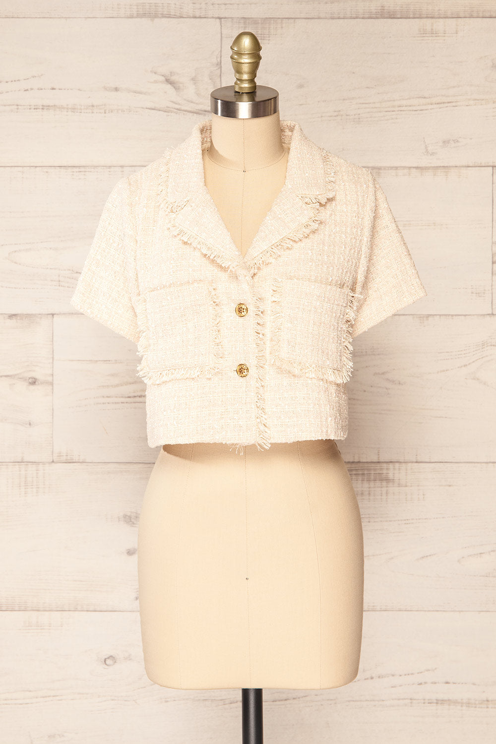 Cheryl Cropped Cream Tweed Top w/ Pockets | La petite garçonne front view