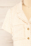 Cheryl Cropped Cream Tweed Top w/ Pockets | La petite garçonne front close-up