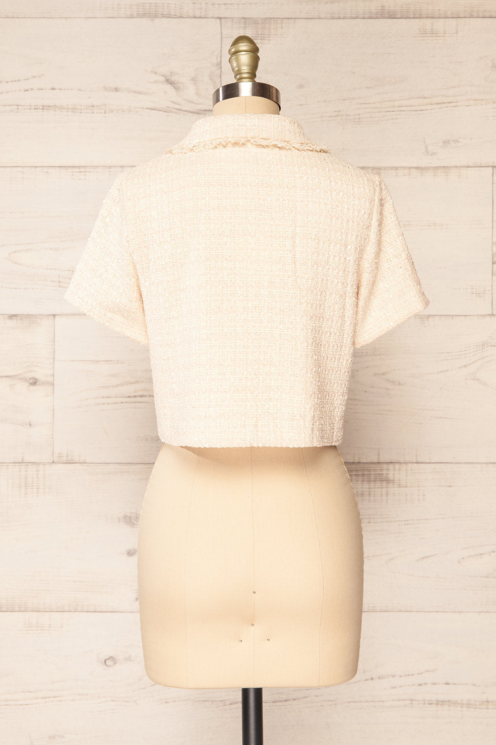 Cheryl Cropped Cream Tweed Top w/ Pockets | La petite garçonne  back view