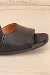 Chiesa Black Asymmetrical Leather Sandals | La petite garçonne side close-up