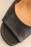 Chiesa Black Asymmetrical Leather Sandals | La petite garçonne flat close-up