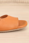 Chiesa Rust Asymmetrical Flat Sandals | La petite garçonne side front close-up