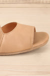 Chiesa Taupe Asymmetrical Leather Sandals | La petite garçonne side close-up