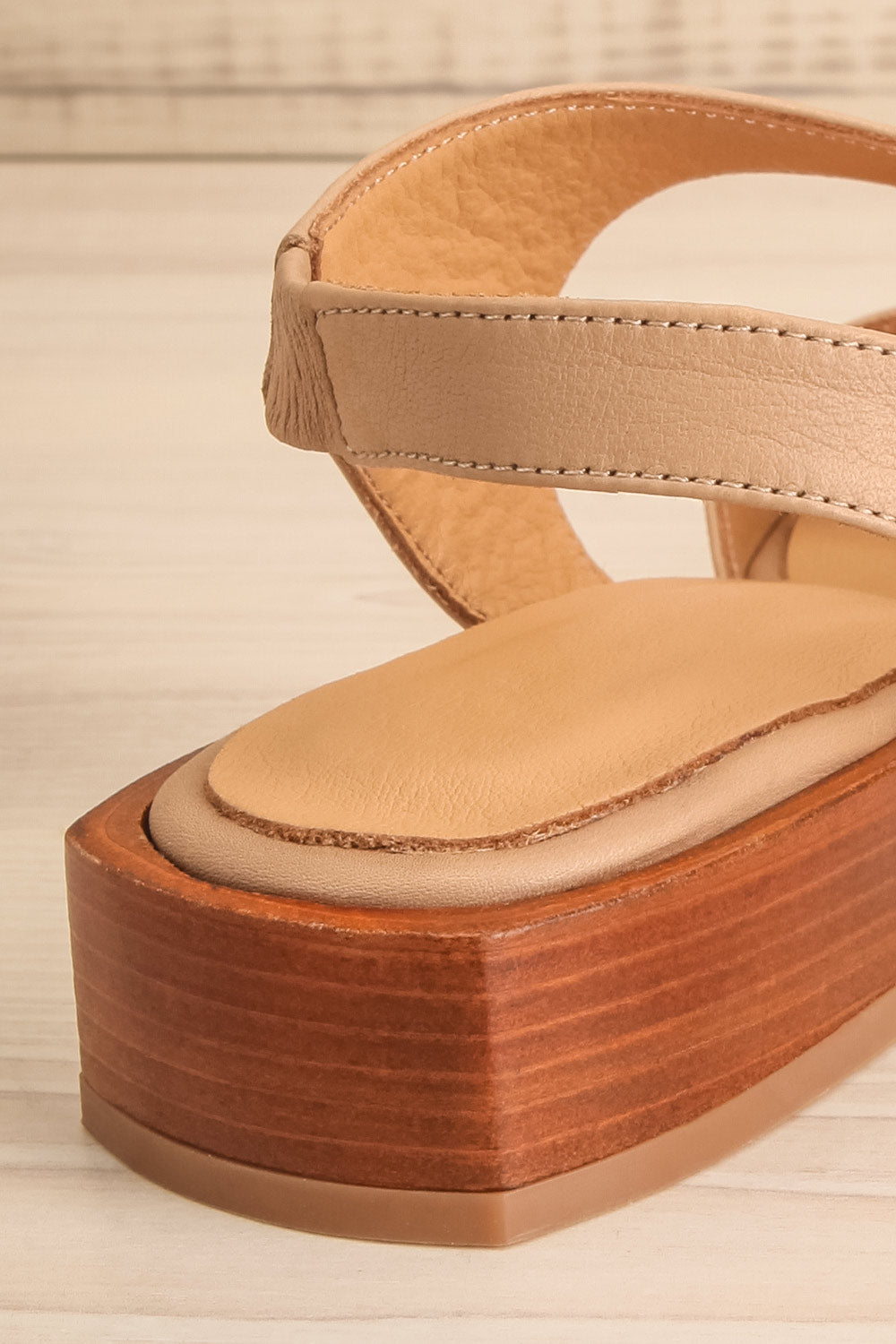 Chiesa Taupe Asymmetrical Leather Sandals | La petite garçonne back close-up
