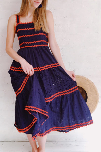 Chikma Navy Blue & Red Embroidered Lace A-Line Dress | Boutique 1861