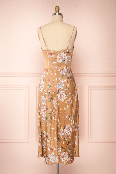 Chirley Taupe Floral Silky Midi Dress | Boutique 1861 back view