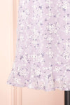 Chlia Lilac Fitted Embroidered Floral Dress w/ Ruffles | Boutique 1861 bottom