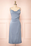 Chloe Blue Grey Cowl Neck Satin Midi Slip Dress | Boutique 1861 front view