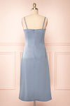 Chloe Blue Grey Cowl Neck Satin Midi Slip Dress | Boutique 1861 back view