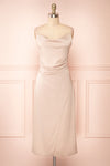 Chloe Champagne Silky Midi Slip Dress | Boutique 1861 front view