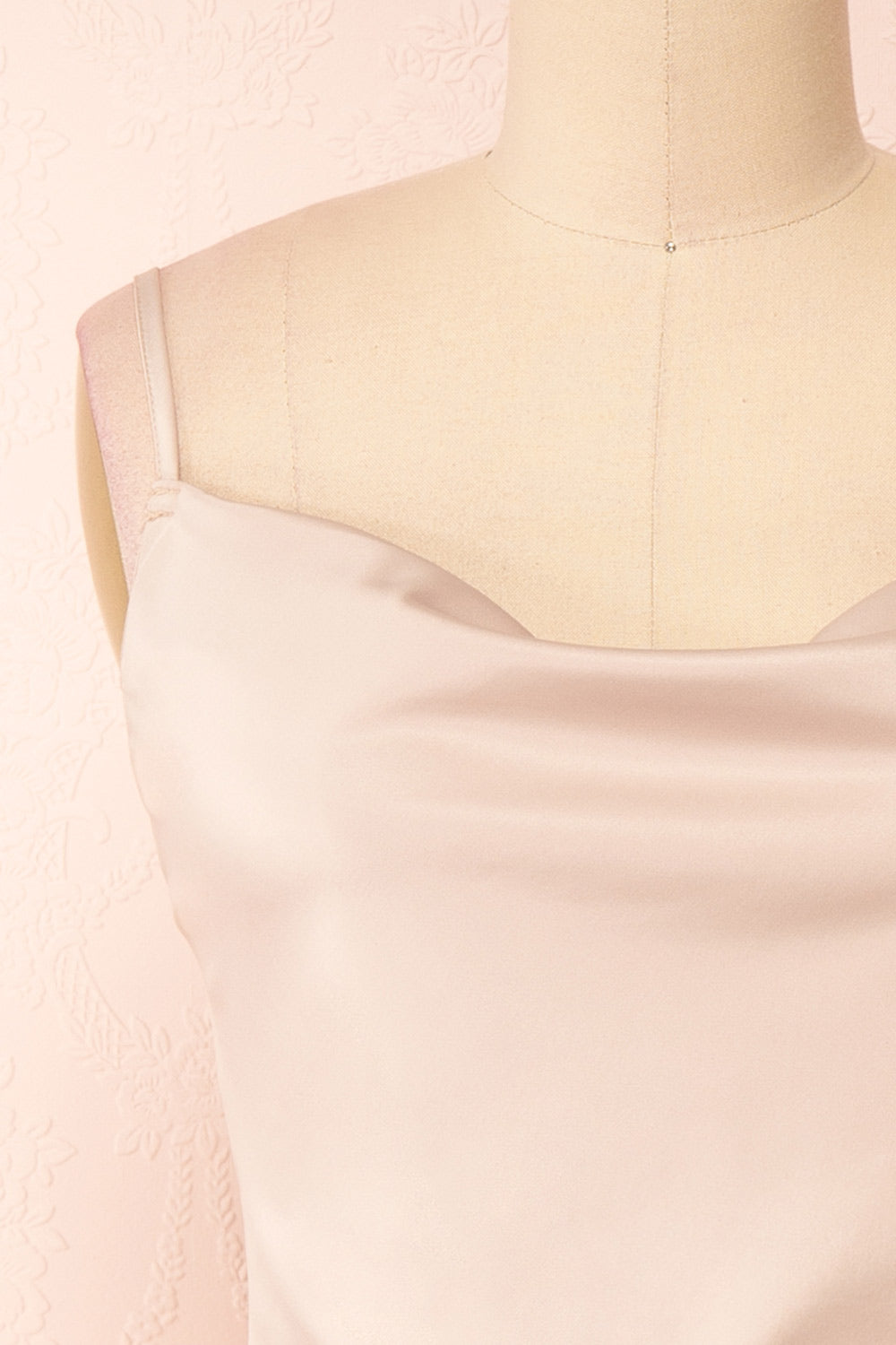 Chloe Champagne Silky Midi Slip Dress | Boutique 1861 front close-up 