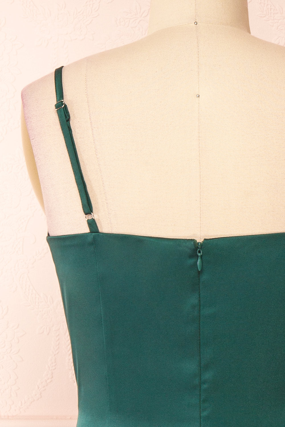 Chloe Green Cowl Neck Silky Midi Slip Dress | Boutique 1861 back close-up