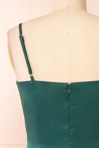 Chloe Green Cowl Neck Silky Midi Slip Dress | Boutique 1861 back close-up