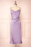 Chloe Lavender Cowl Neck Silky Midi Slip Dress | Boutique 1861 front view