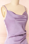 Chloe Lavender Cowl Neck Silky Midi Slip Dress | Boutique 1861 side close-up