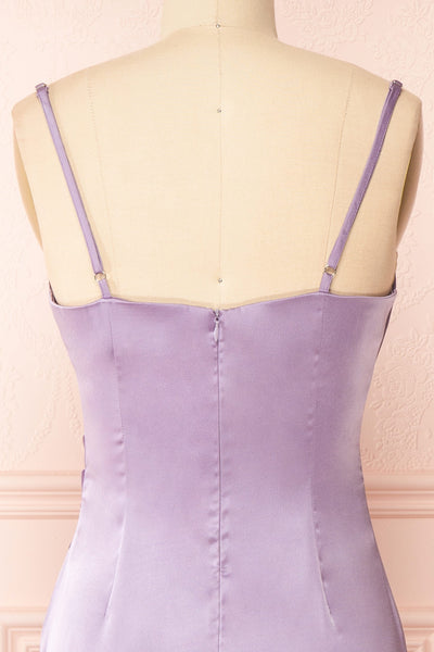 Chloe Lavender Cowl Neck Silky Midi Slip Dress | Boutique 1861 back close-up