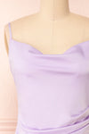 Chloe Lilac Cowl Neck Satin Midi Slip Dress | Boutique 1861 front close-up