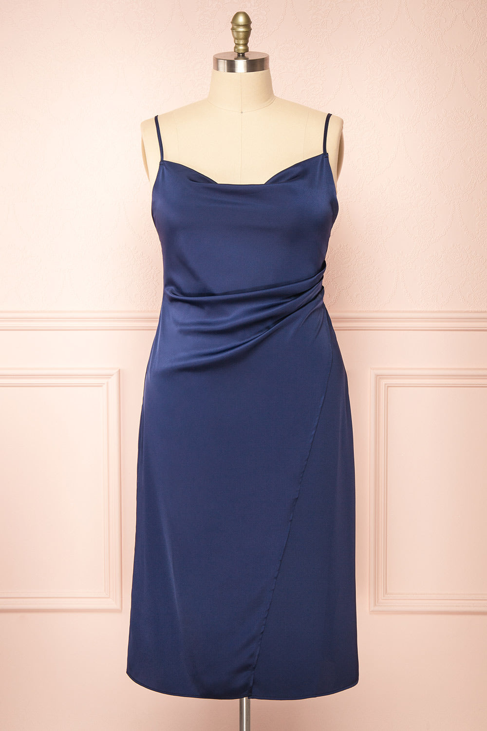 Chloe Navy Silky Midi Slip Dress | Boutique 1861 front plus size 