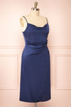 Chloe Navy Silky Midi Slip Dress | Boutique 1861 side plus size