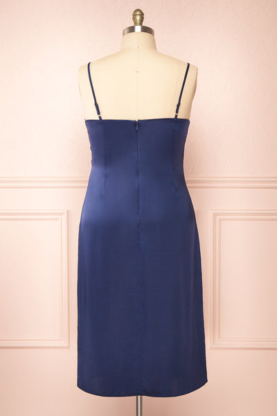 Chloe Navy Silky Midi Slip Dress | Boutique 1861 back plus size