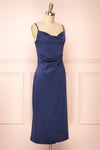 Chloe Navy Silky Midi Slip Dress | Boutique 1861 side view