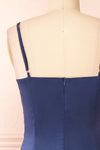 Chloe Navy Silky Midi Slip Dress | Boutique 1861 back close-up