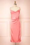 Chloe Pink Cowl Neck Silky Midi Slip Dress | Boutique 1861 front view