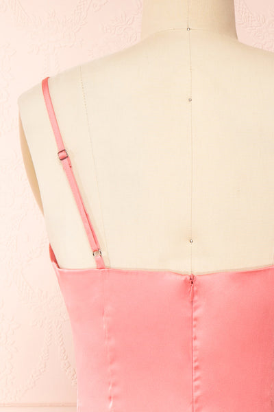 Chloe Pink Cowl Neck Silky Midi Slip Dress | Boutique 1861 back close-up