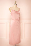 Chloe Pink Cowl Neck Satin Midi Slip Dress | Boutique 1861 side view
