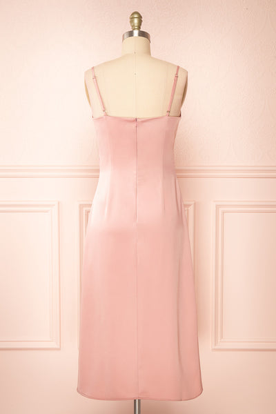 Chloe Pink Cowl Neck Satin Midi Slip Dress | Boutique 1861 back view