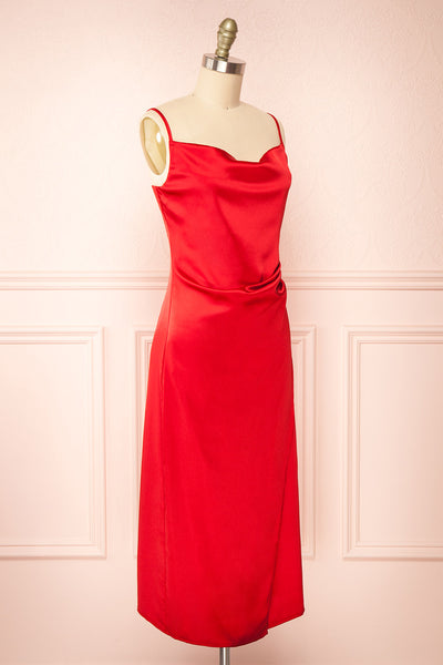 Chloee Red Silky Midi Slip Dress | Boutique 1861 side view