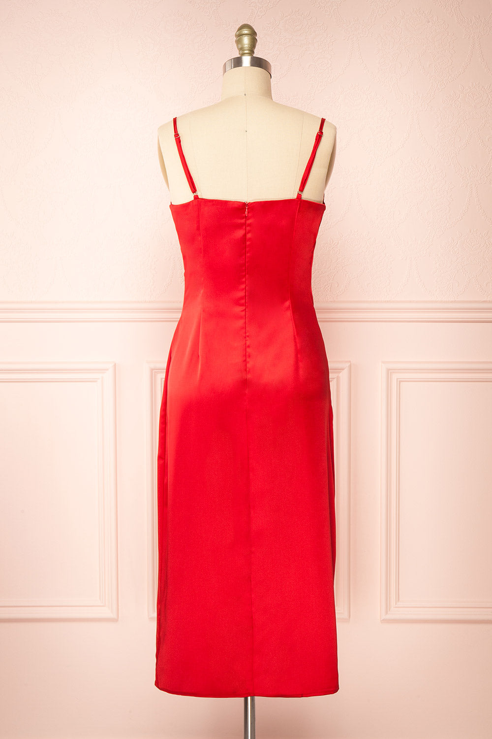 Chloee Red Silky Midi Slip Dress | Boutique 1861 back view