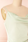 Chloe Sage Green Cowl Neck Satin Midi Slip Dress | Boutique 1861 side close-up