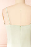 Chloe Sage Green Cowl Neck Satin Midi Slip Dress | Boutique 1861 back close-up