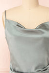 Chloe Silver Cowl Neck Silky Midi Slip Dress | Boutique 1861  front close-up