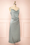 Chloe Silver Cowl Neck Silky Midi Slip Dress | Boutique 1861 side view
